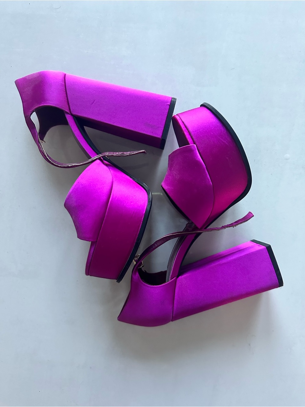 Zara Satin Platform Block Heel Sandals in Fuchsia